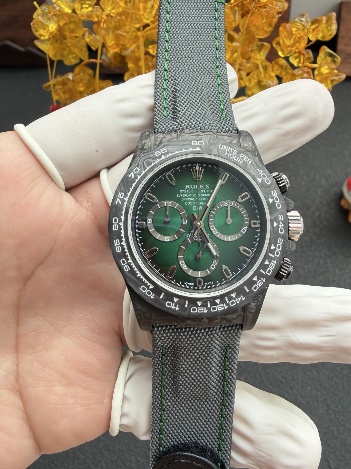 DiW Color Changing Rolex Daytona Gradient Green Silver Nylon Strap Super Clone 40mm