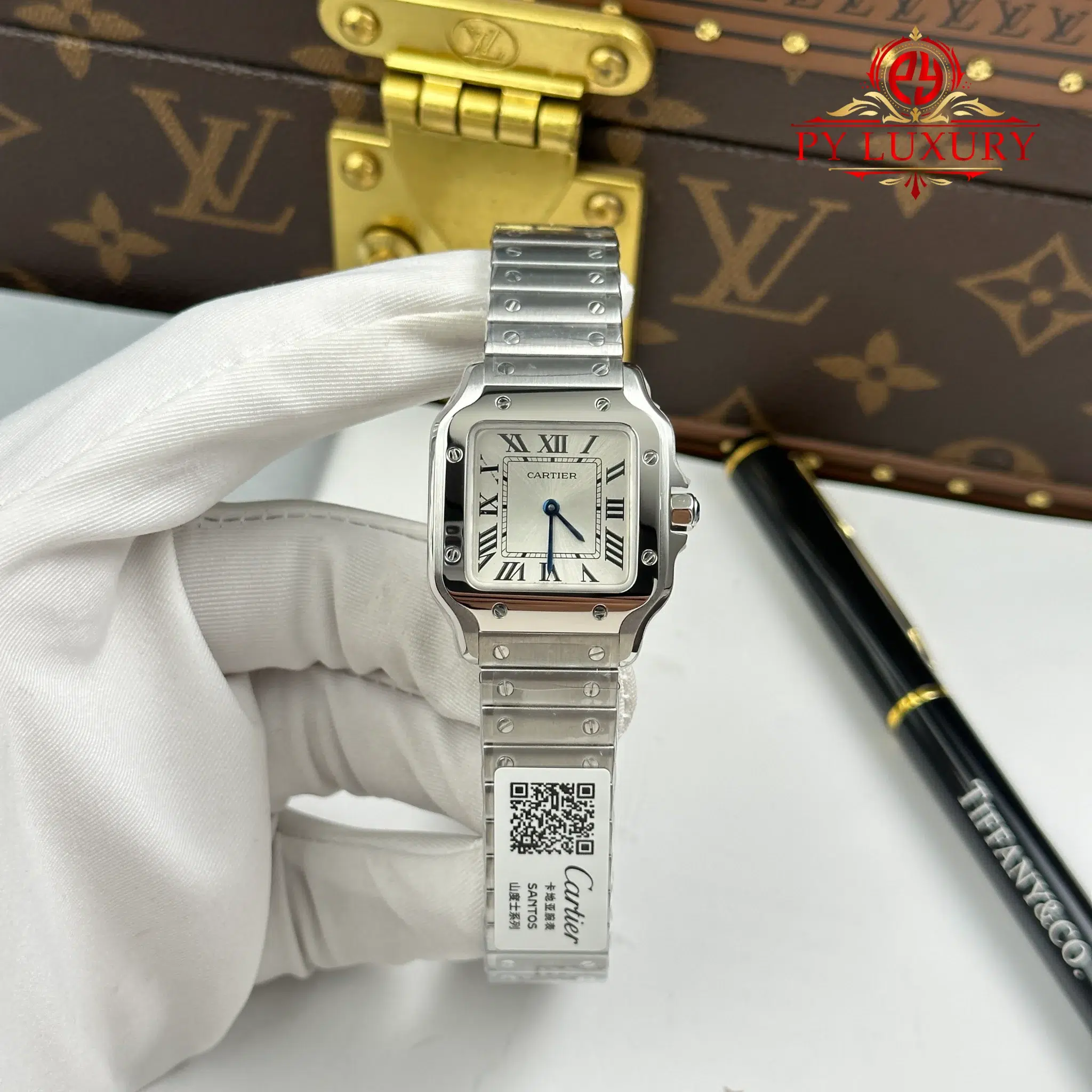 Cartier Santos WSSA0082 Silver Dial Steel Bracelet Quartz Best Replica 27mm