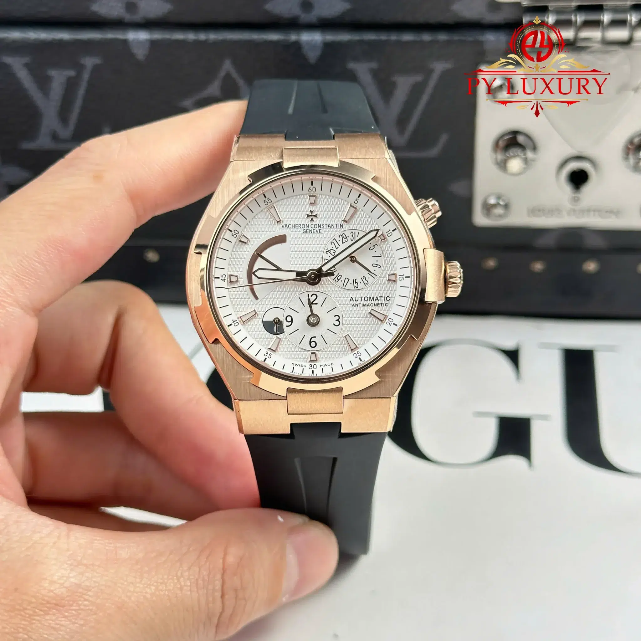 Vacheron Constantin Overseas Dual Time 47450/000r-9404 Rose Gold White Dial Rubber Band Best Replica 42mm