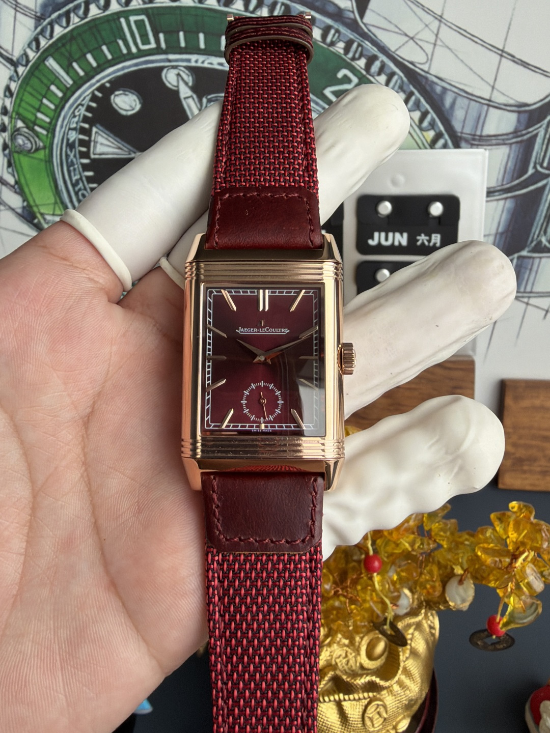 Jaeger-LeCoultre Reverso Tribute Duoface Q398256J Rose Gold Burgundy Red & Silvered Grey Dial Best Replica JJF 47×28.3mm