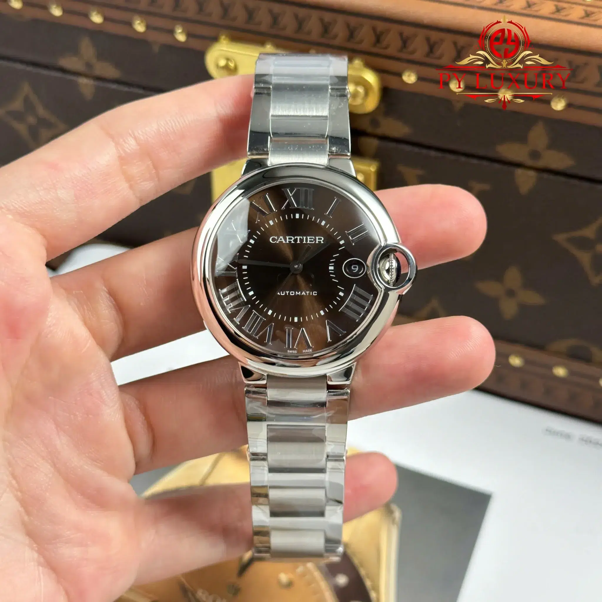 Cartier Ballon Bleu de Cartier Steel Brown Dial Best Replica AF 40mm