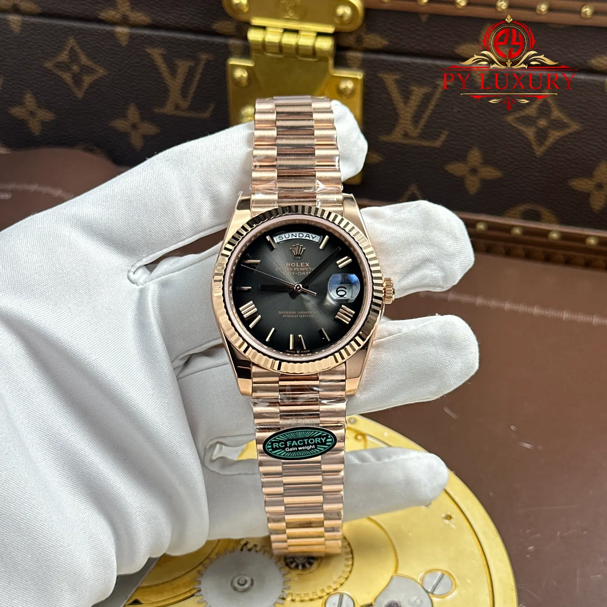 Rolex Day-Date 228235-0055 Rose Gold Slate Ombré Dial 1:1 Top Quality Replica 210g RC Factory 40mm